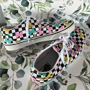NWOT Colorful butterfly’s with checkered print vans